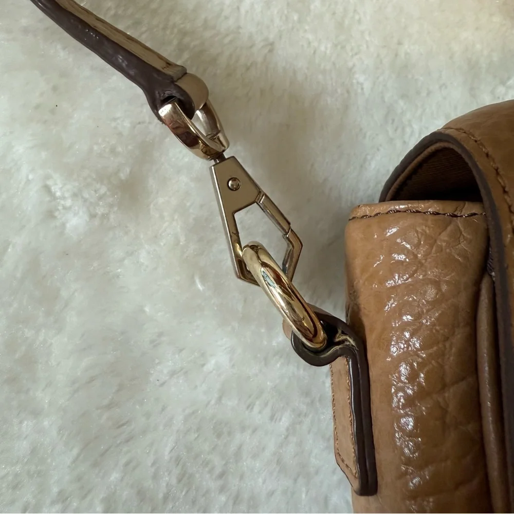 DKNY Tan Genuine Leather and Fabric Crossbody Handbag
